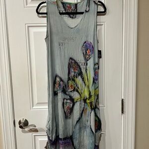 UBU Gray and Purple Abstract Butterfly  Sleeveless Scoop Neck Midi Sundress